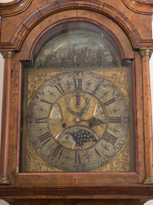 Close up of the clock dial.