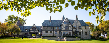 An exterior shot of Ewing Manor