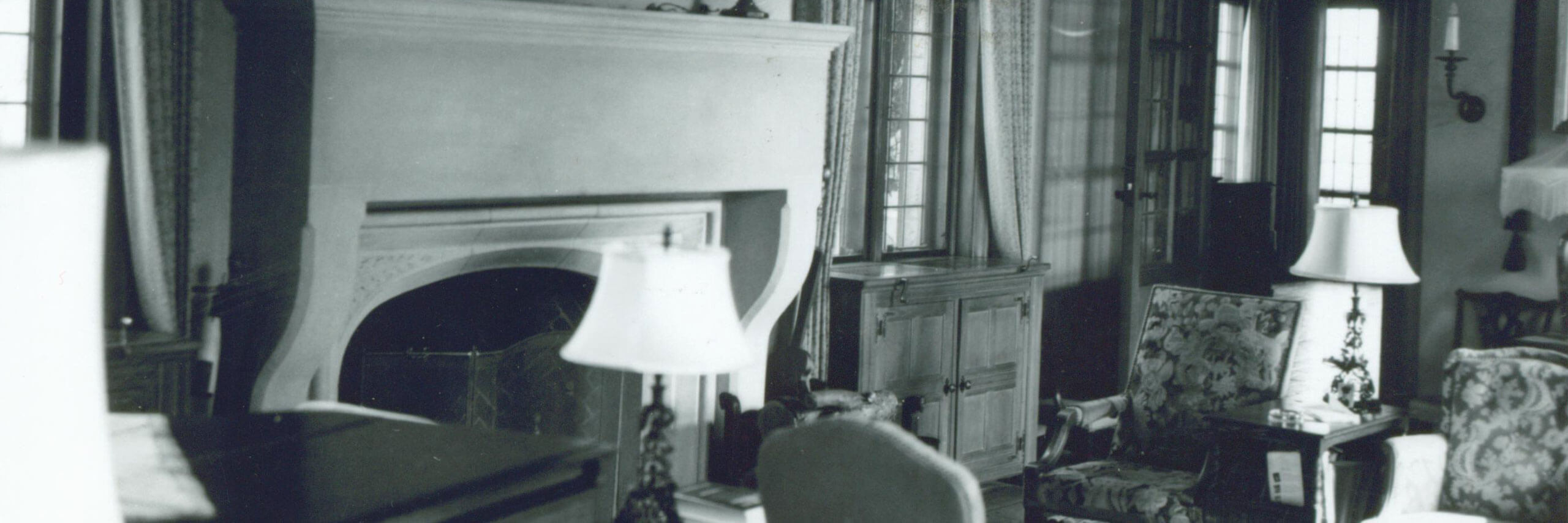 A vintage photo of the manor living room.