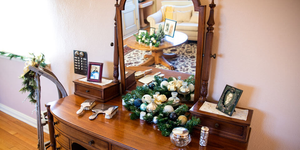 A vanity on the second floor of the manor.