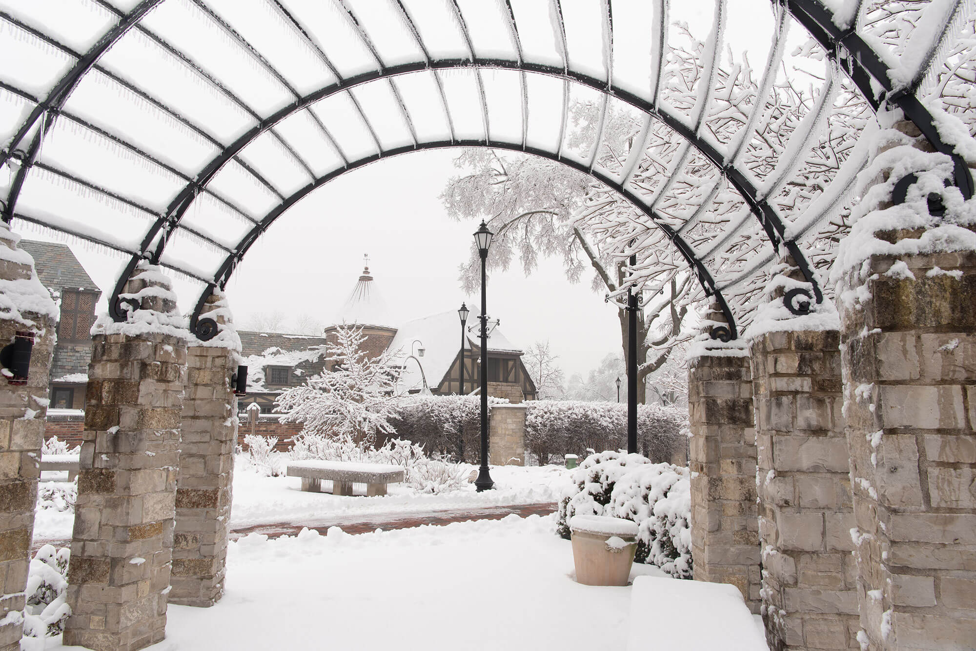 Metal arch covered on snow.