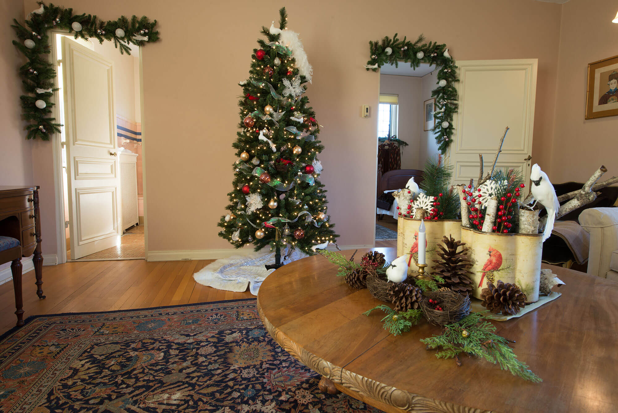 A Christmas tree inside of the Ewing Manor.