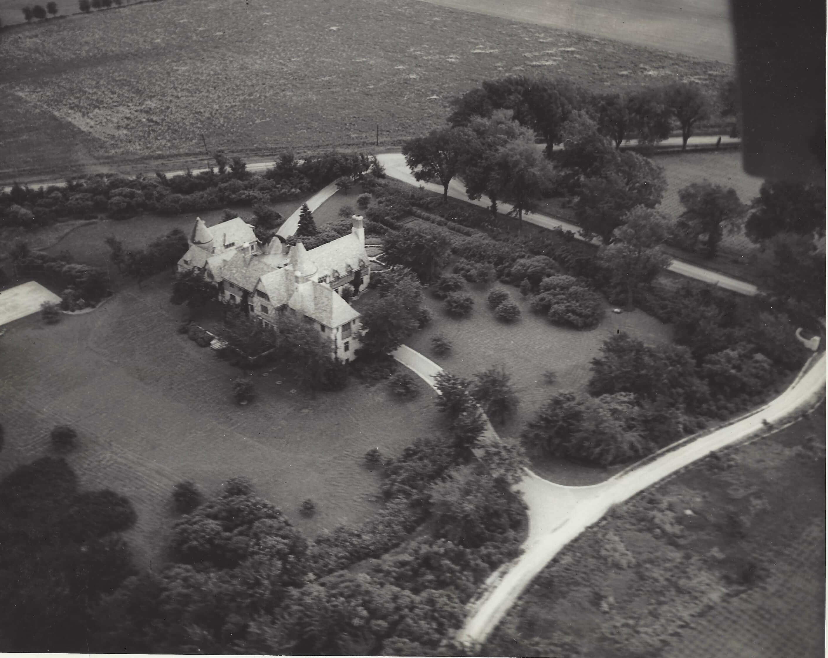 Aerial shot of the Ewing Manor.