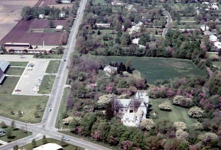 Aerial shot of the Ewing Manor.