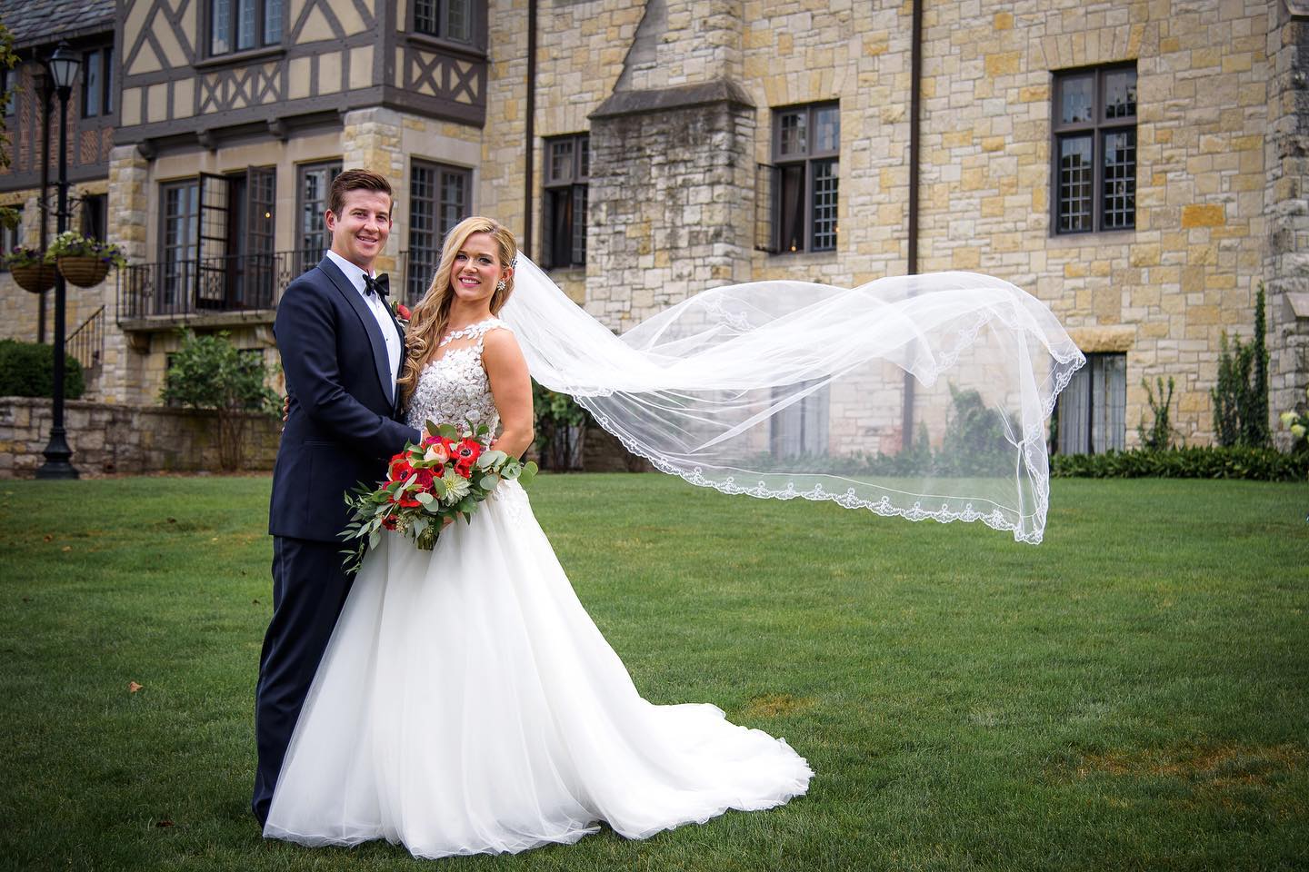 Bride and groom posing.