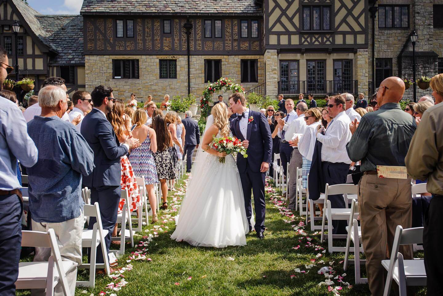 Bride and groom kissing.
