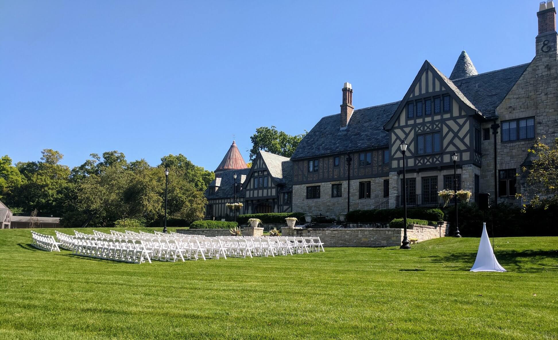 The Manor garden ready for a wedding ceremony.