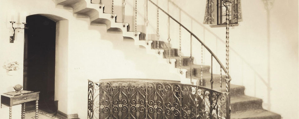 A photo of the spiral stairs inside the manor taken in October 1929.